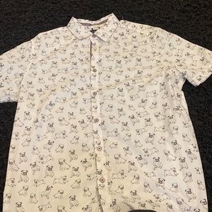 Mens Skater button-down with adorable pug detail